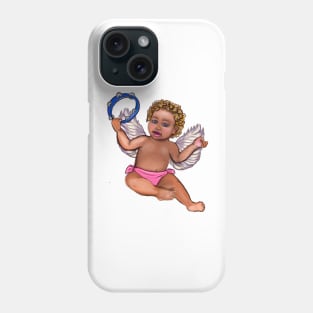 Curly haired Angel playing the tambourine- blissful Sun kissed curly haired Baby cherub angel classical art Phone Case