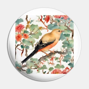 Yellow bird and flowers chinoiserie Pin