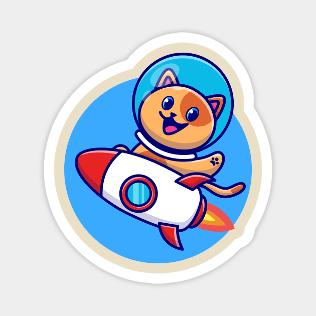 Cute Cat Astronaut Riding Rocket Cartoon Magnet by Catalyst Labs