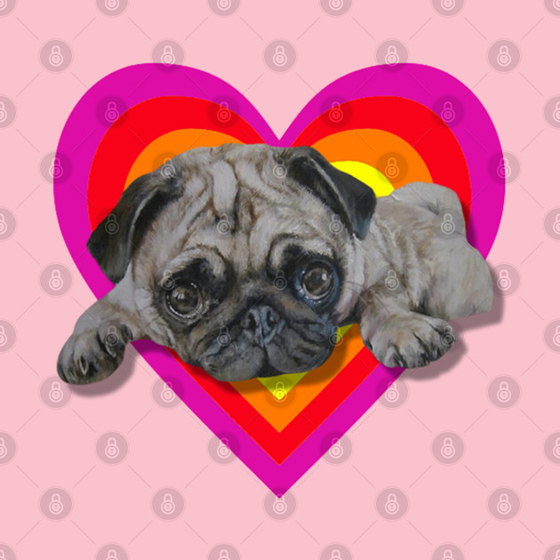 Adorable realistic pug painting on a digital vibrant heart - Pug - Onesie