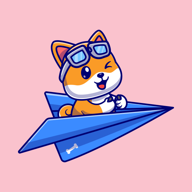 Cute Shiba Inu Dog Pilot Driving Paper Plane Cartoon by Catalyst Labs