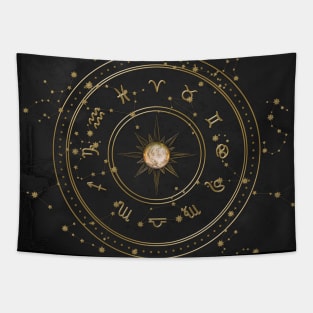 Zodiac sign in black and gold Tapestry