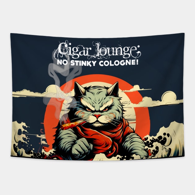 Cigar Lounge: No Stinky Cologne Allowed! On a Dark Background Tapestry by Puff Sumo
