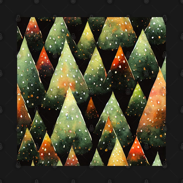 Retro Christmas Tree with Lights Watercolor Seamless Design by VintageFlorals
