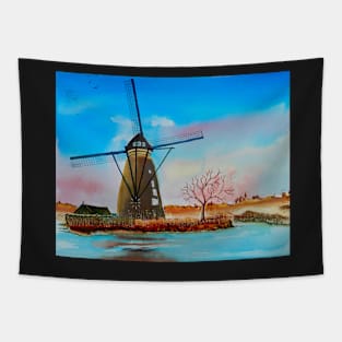 Windmill in Kinderdjike, Netherlands (Holland) Tapestry