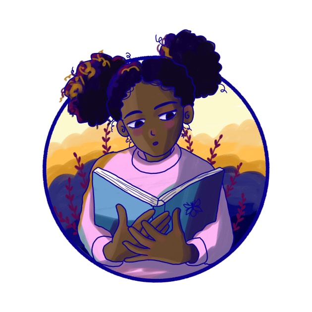 Cute black girl reading by Mayarart