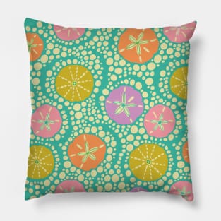 IN THE SURF Coastal Ocean Sea Urchins Sand Dollars in Pink Purple Orange Mustard Yellow Cream - UnBlink Studio by Jackie Tahara Pillow