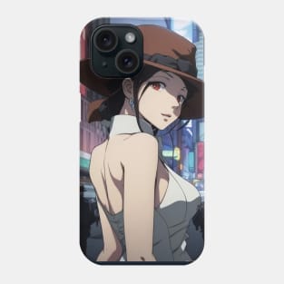 Elegant Enigma: Lady Mafia in White Dress and Fedora Phone Case