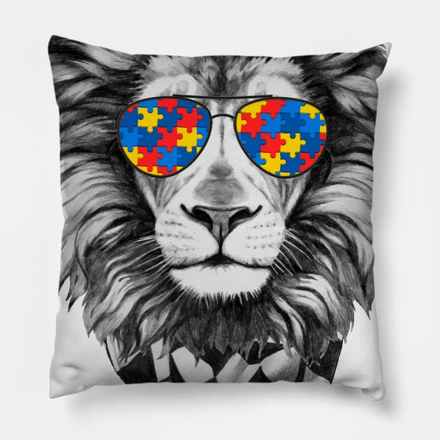 Lion - Autism Awareness - Autism - Autistic - Puzzle Piece Pillow by CreativeShirt