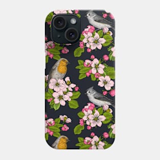 Birds and Blossoms on black Phone Case