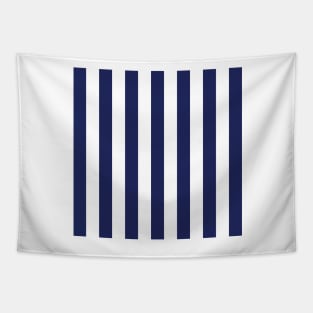 Navy Blue and White Stripes, Vertical Awning Stripes Tapestry