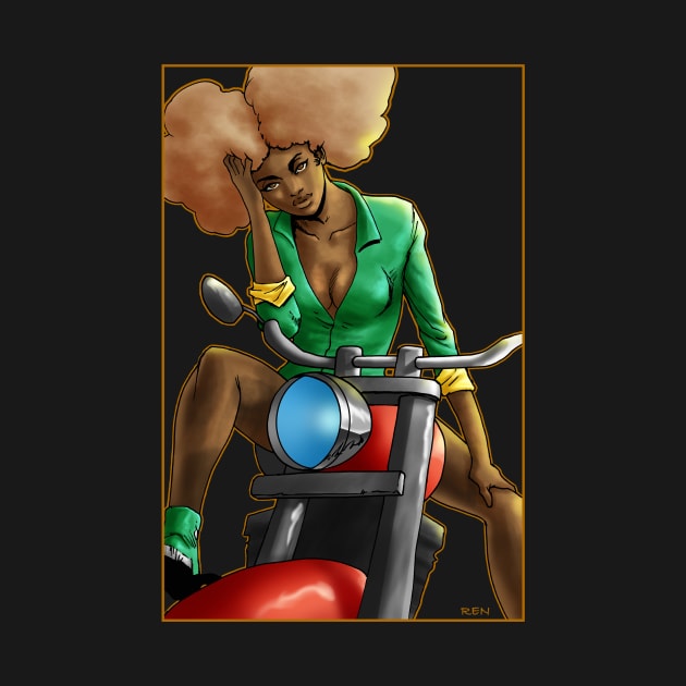 Afro Biker girl by RenMcKinzie