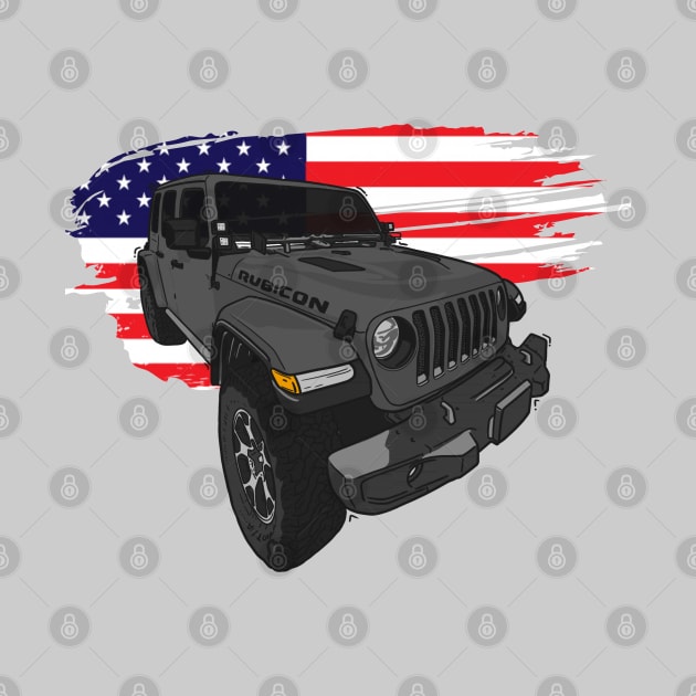 Jeep Wrangler with American Flag - Grey by 4x4 Sketch