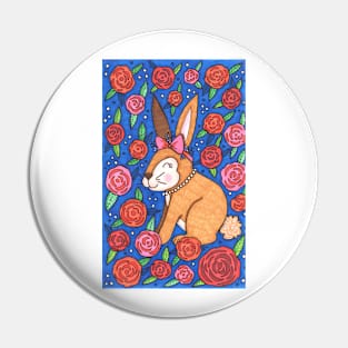 Spring Rabbit And Roses Pin