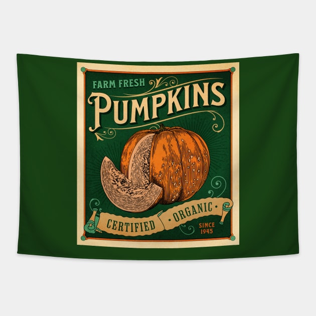 Vintage Pumpkin Patch Farm Sign - Halloween Thankgiving Vibes Tapestry by PUFFYP