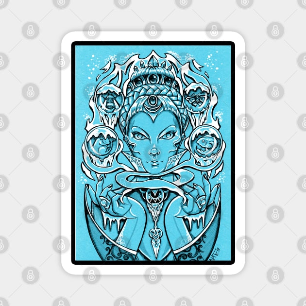 The Snow Queen - Blue Background, Black Outlined Version Magnet by Nat Ewert Art