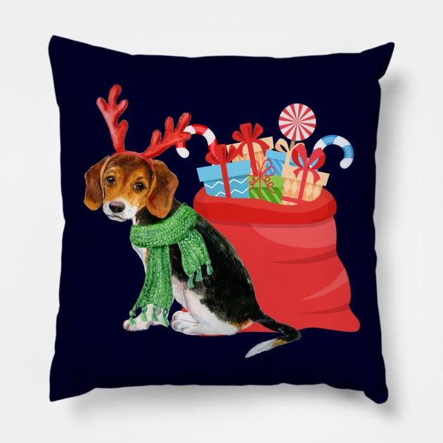 Christmas Beagle Pillow by Budwood Designs