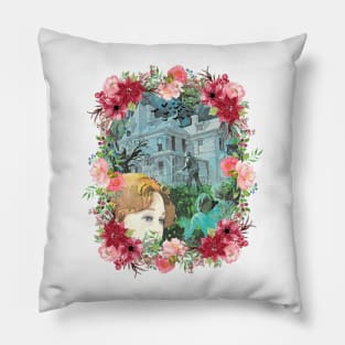 Haunted Mansion with Flower Border Pillow