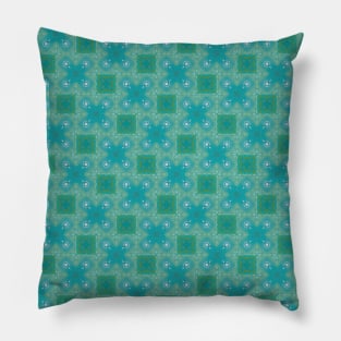 Teal and Green Squares and Butterfly Shaped Pattern - WelshDesignsTP003 Pillow