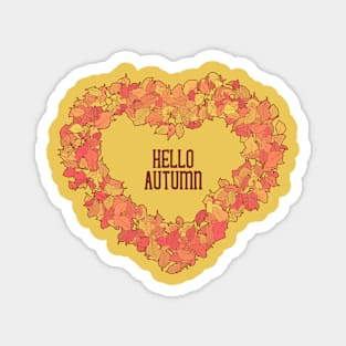 Hand Drawn Hello Autumn Heart Leaves Magnet