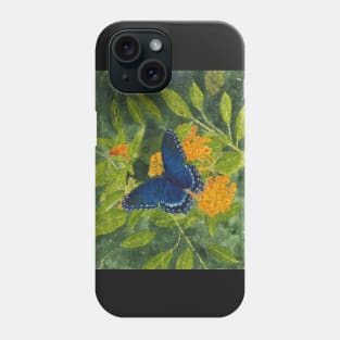 Blue Butterfly Watercolor and Ink Batik Phone Case