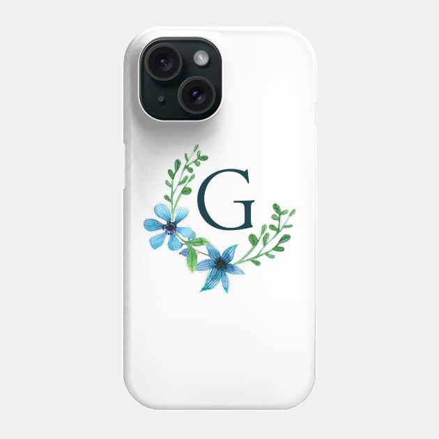 Floral Monogram G Pretty Blue Flowers Phone Case by floralmonogram