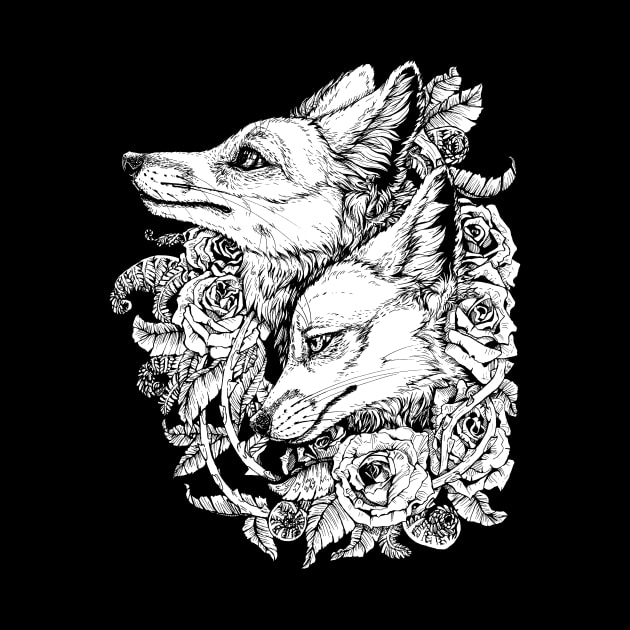 Fox Bloom - Black and White Sticker by Plaguedog