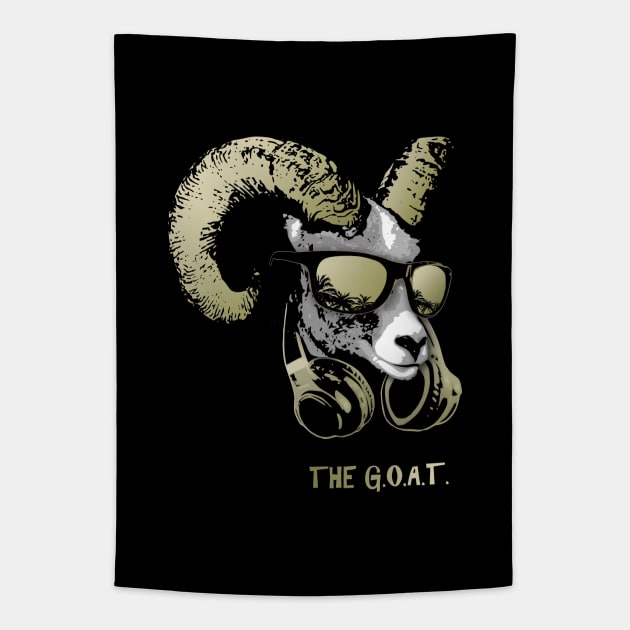 The Goat Bling Cool and Funny Music Animal with Headphones and Sunglasses Tapestry by Nerd_art