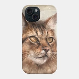 Painting of a Fluffy Brown Somali Cat Phone Case