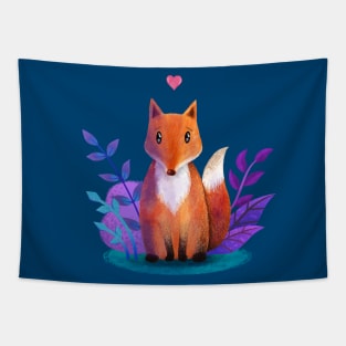 Cute Fox Love Illustration Tapestry