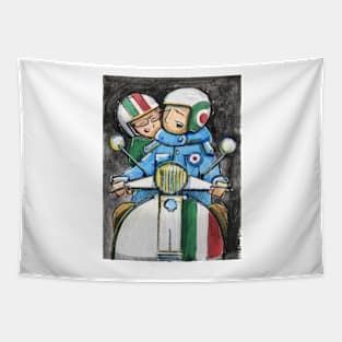 Retro Scooter, Classic Scooter, Scooterist, Scootering, Scooter Rider, Mod Art Tapestry