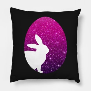 Easter Bunny Silhouette in Pink Purple Ombre Faux Glitter Easter Egg Pillow