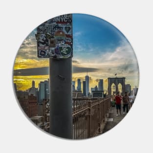 Brooklyn Bridge Sunset Manhattan Skyline NYC Stickers Pin