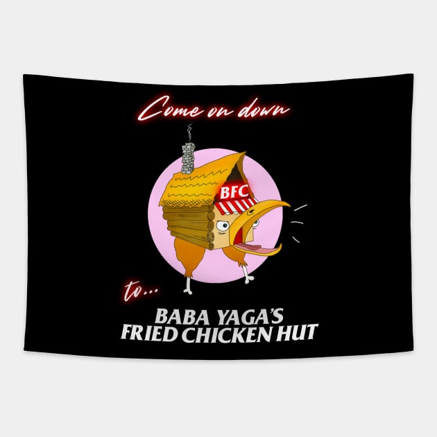 Baba Yaga's Fried Chicken Hut Tapestry by Long Cat Media