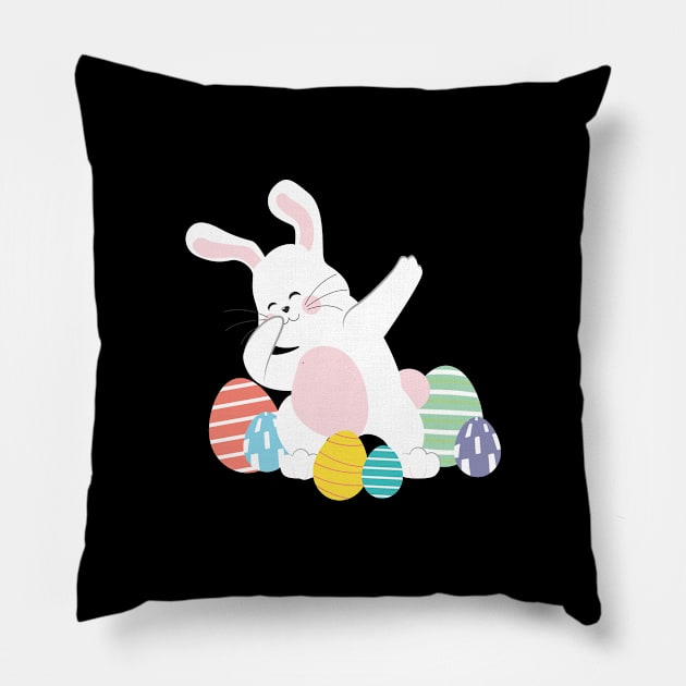 Dabbing Easter Bunny Colorful Easter Egg Pillow by BUBLTEES