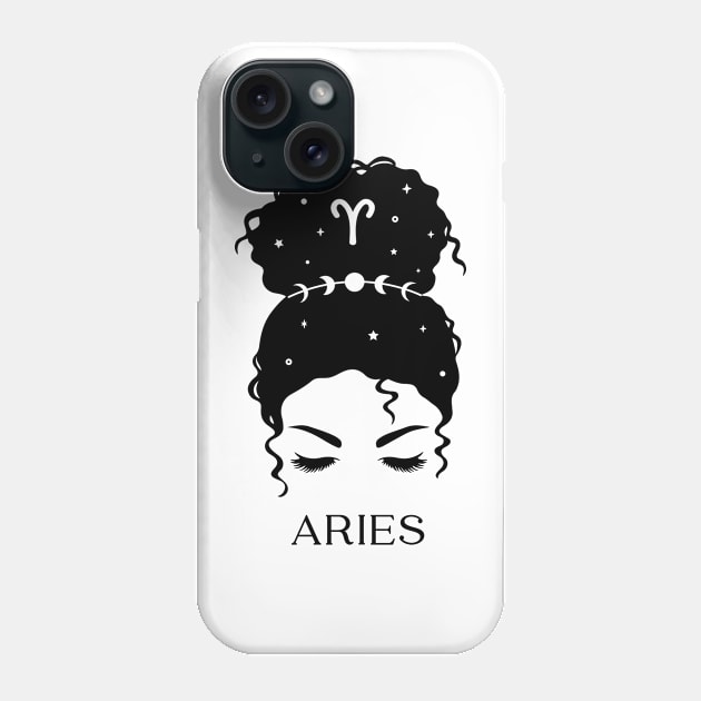 Messy Bun Celestial Queen: Aries Zodiac Sign Phone Case by The Cosmic Pharmacist