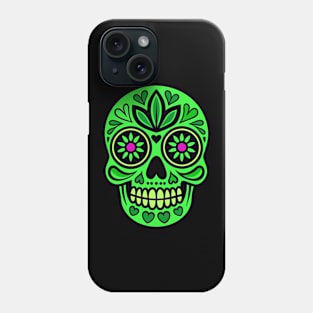 Neon green mexican skull, dia de los muertos Phone Case