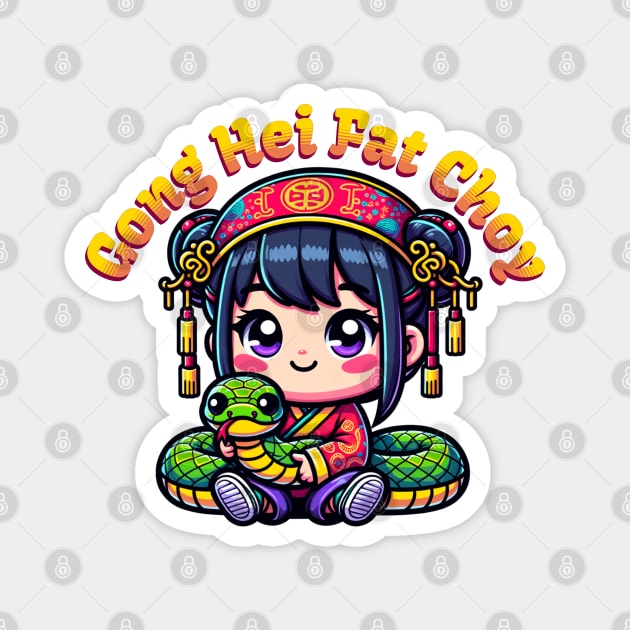 Cartoon Chinese New Year Snake and Girl Magnet by HolidayBug