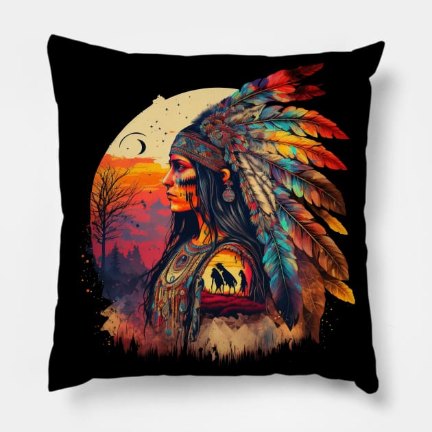 Native American Woman | Psychedelic Art Pillow by Trippinink