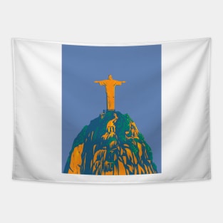 Christ the Redeemer on Corcovado Mountain Rio de Janeiro Brazil WPA Art Deco Poster Tapestry