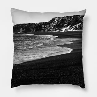 Black Sand Beach Iceland B&W Pillow