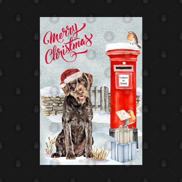 German Wirehaired Pointer Merry Christmas Santa Dog by Puppy Eyes