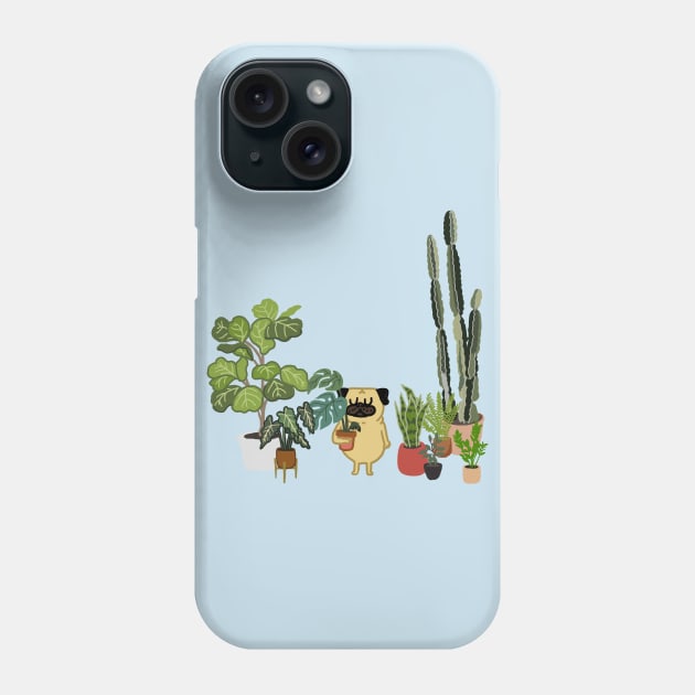 Pug and Plants Phone Case by huebucket