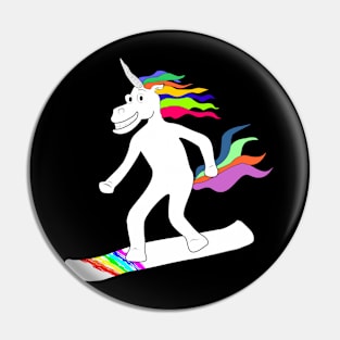 Snowboarding unicorn rainbow colored Pin