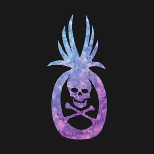 Tropical Pirate Pineapple Halloween Skull and Crossbones Blue Pink T-Shirt