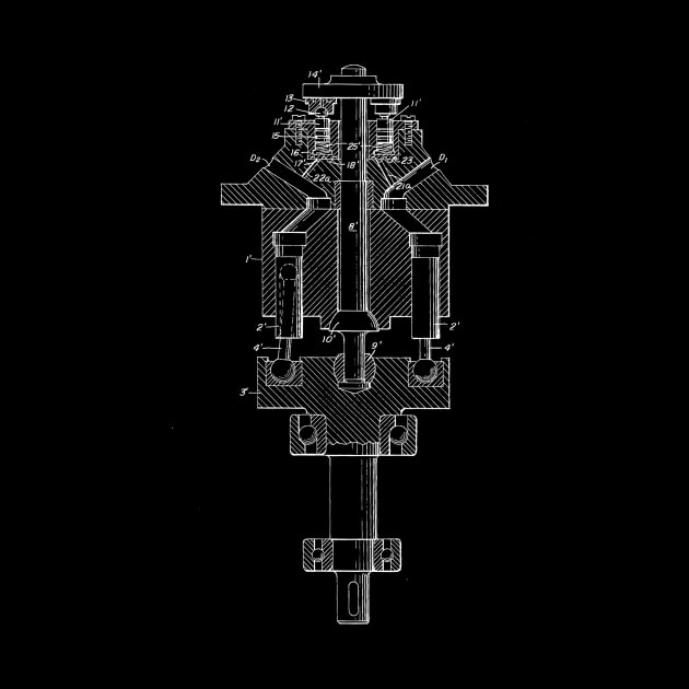 Axial Pistol Unit Vintage Patent Hand Drawing by TheYoungDesigns