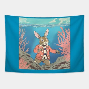 Snorkeling in Deep Underwater Cute Rabbit Owner Adventure Scuba Diving Dream Tapestry