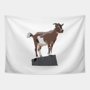 Goat on Tree Stump Tapestry