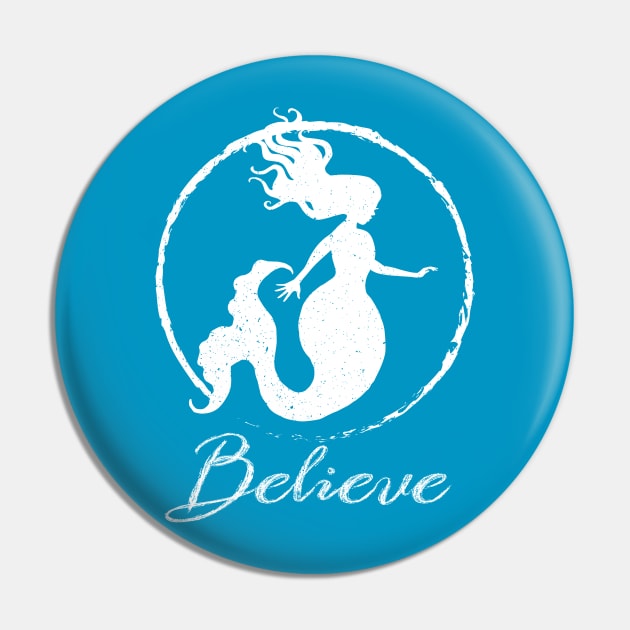 BELIEVE in Mermaids - white Enso Zen Circle Pin by Jitterfly