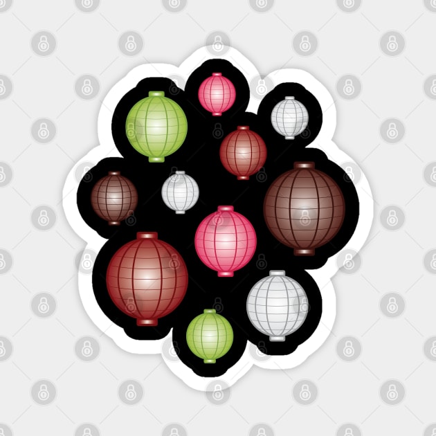 Lanterns | Mid Autumn Festival | Maroon Pink Green | Black Magnet by Wintre2